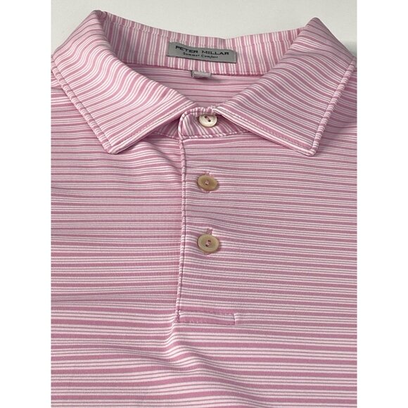 Peter Millar Summer Comfort Pink Bloom Heritage Stripe Golf Polo Mens XL Stretch - Picture 10 of 16